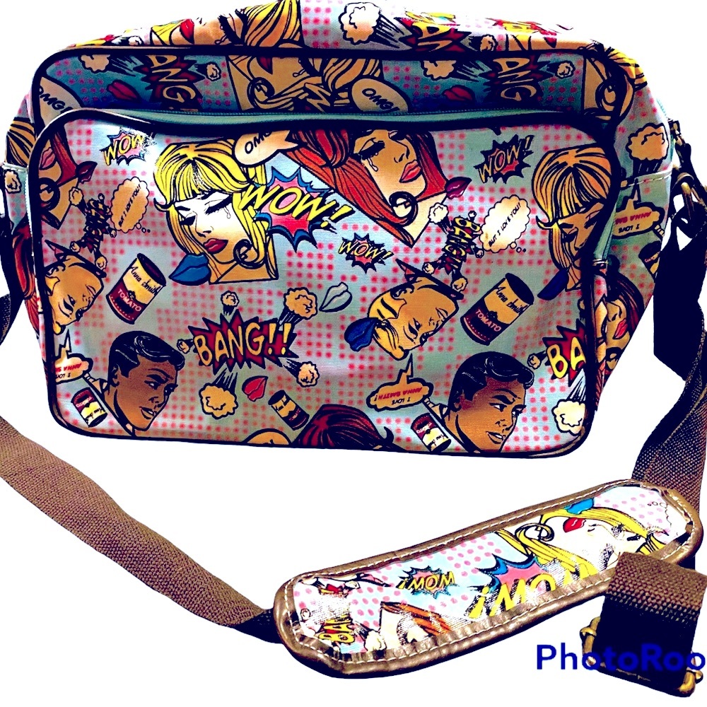 Anna Smith~Coated Canvas Comic Owl Pop Art Satchel Shoulder Messenger Bag